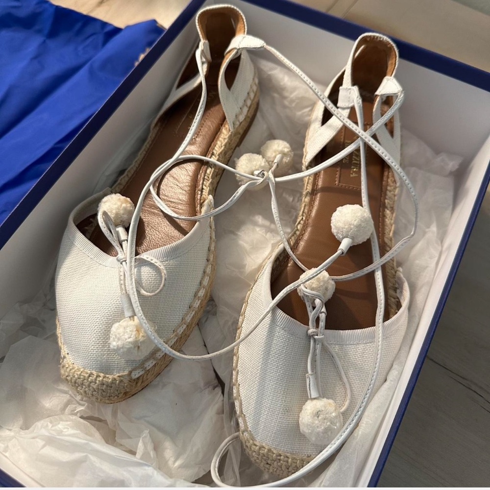 Aquazzura White Lace-Up Espadrilles